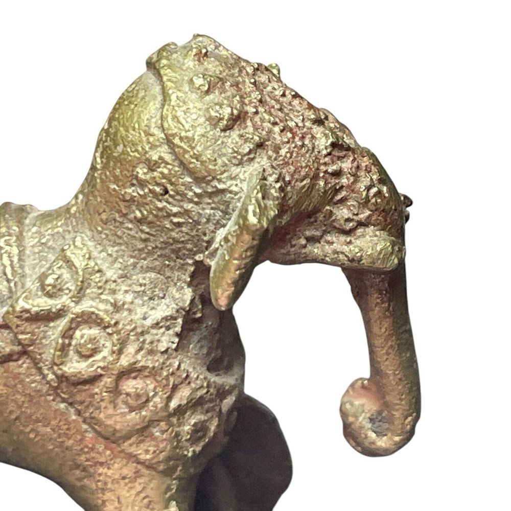 Antique Vintage India Shrine Temple Toy Brass Metal Elephant Rider Wheels Hindu - Picture 12 of 16